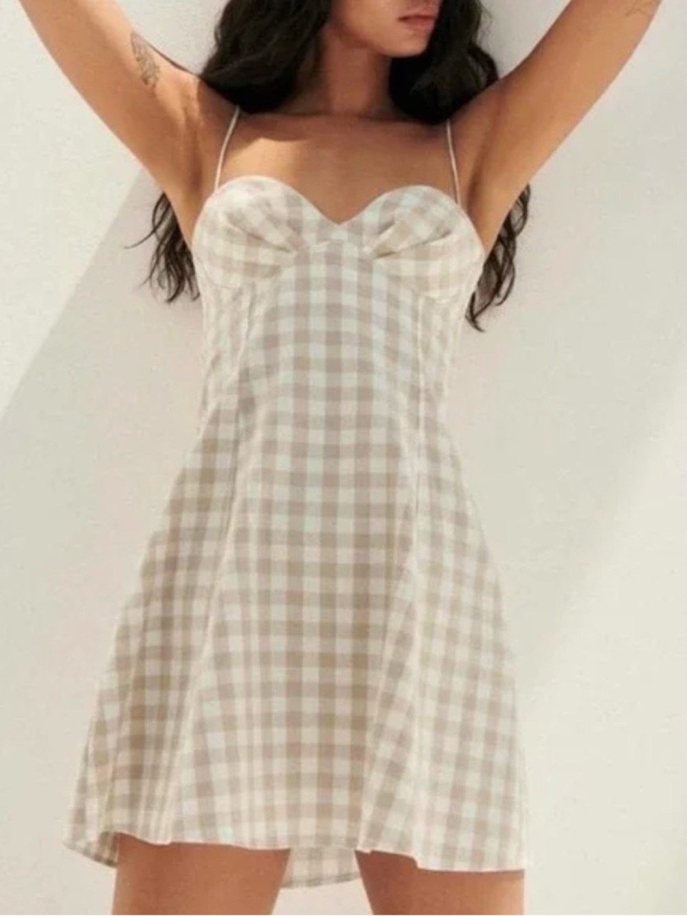 Zara Gingham Linen-Blend Mini Dress